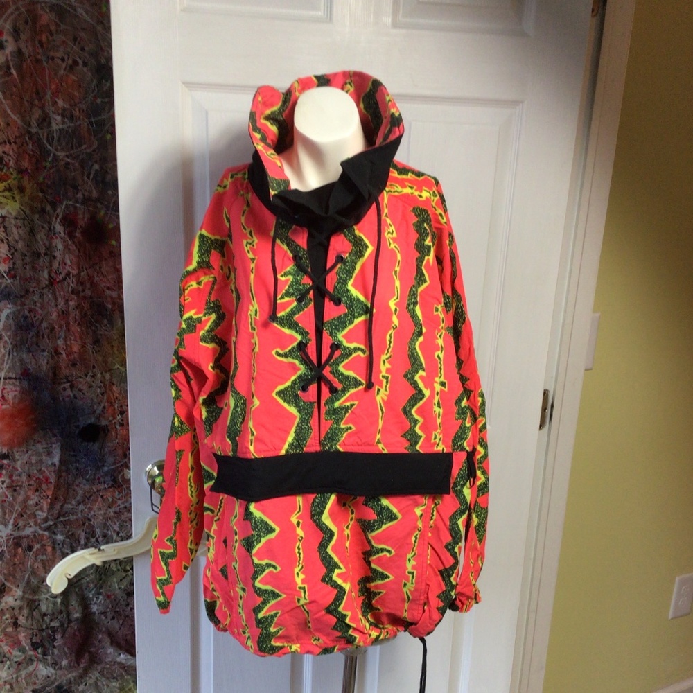 Vintage New Wave Lace Up Neon Windbreaker